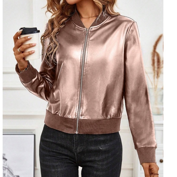 Luxe Zip up Oversized Bomber Jacket - Picture 6 of 7